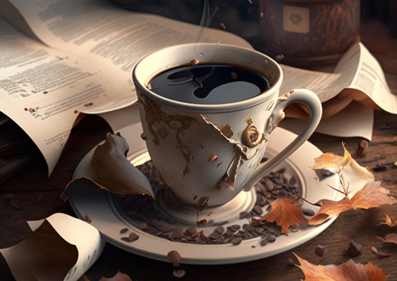 Assam Nudwa TGFOP1 neben einem Buch dunkel in einer Tasse.