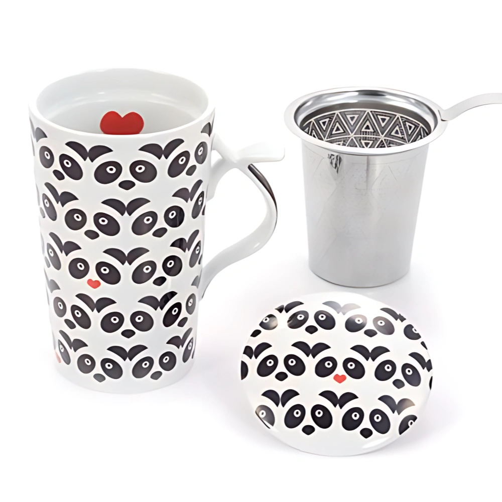Jumbo Kräuterteetasse Panda mit Pandagesichtern, Sieb und Deckel