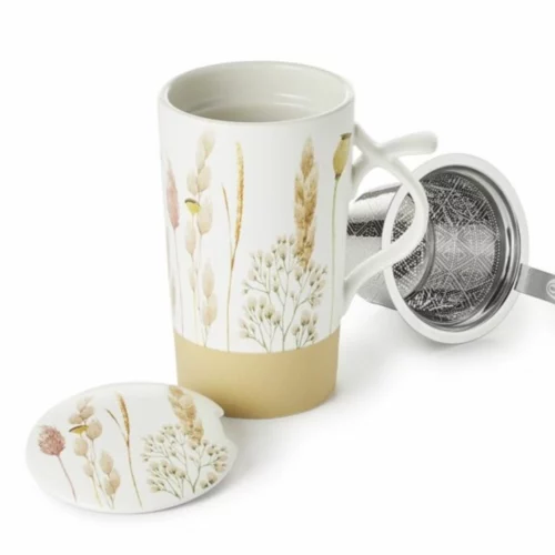 Kräuterteetasse Ähre Smilla beige Tasse mit Deckel und Sieb.