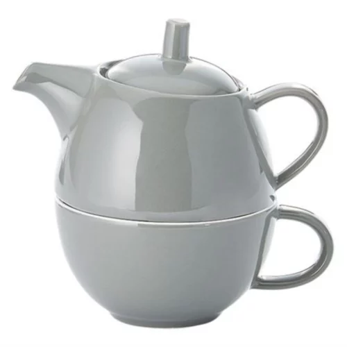 Tea for One Set Capri, grau, 3teiliges Set aus Kännchen, Deckel und Tasse