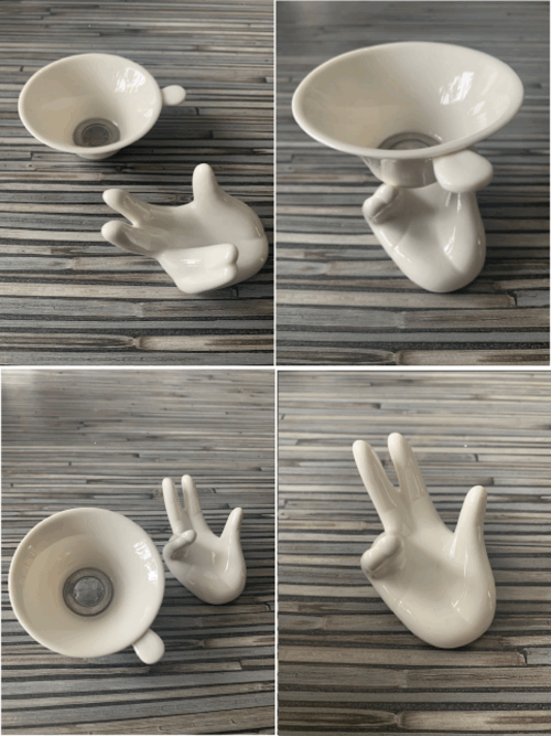 Teesieb mit Halter Hand, ist in Form einer Hand mit passendem Teesieb, mehreren Aufnahmen.