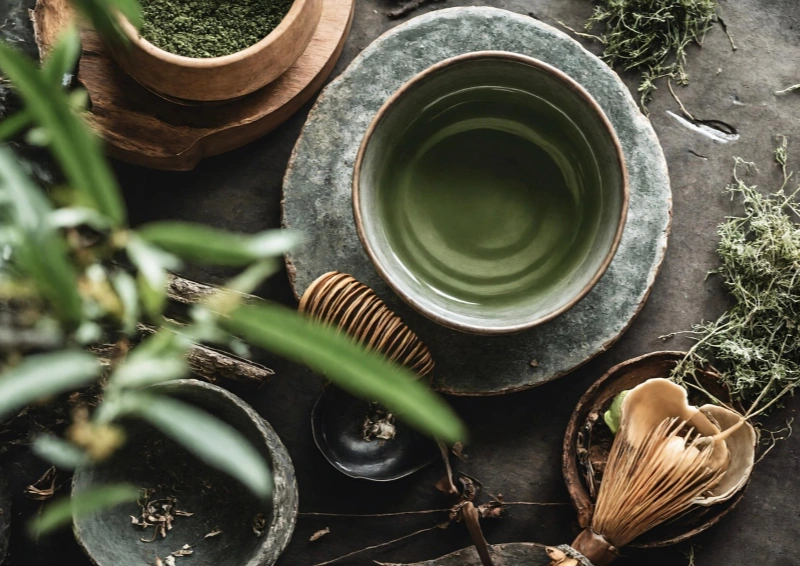 Japan Matcha High Grade aufgeschlagen in Teeschale.