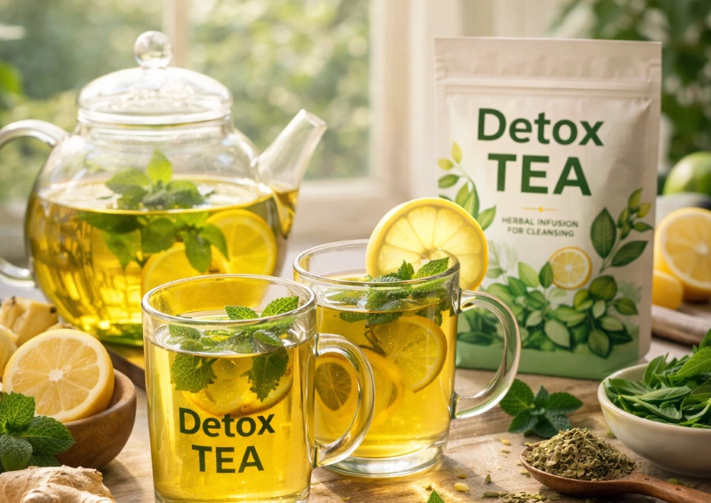 detox tee mit teekanne und tasse