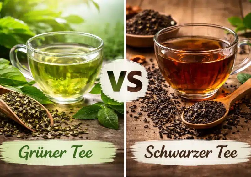 grüner tee vs schwarzer tee im vergleich angeordnet