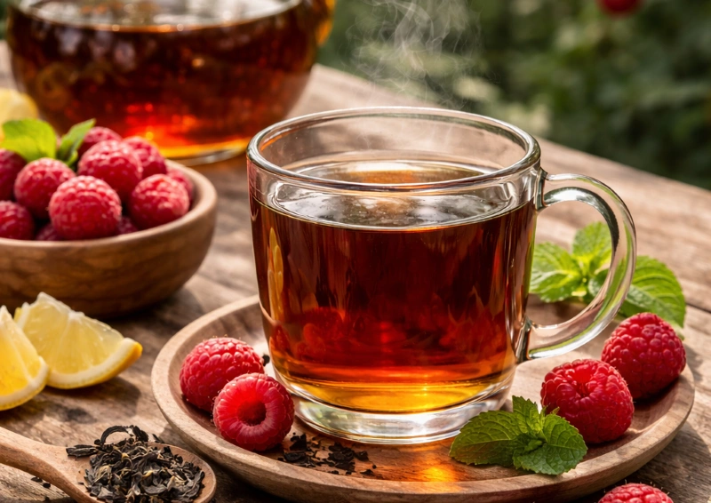 Schwarztee Erdbeer Himbeer Traum mit frischen Beeren