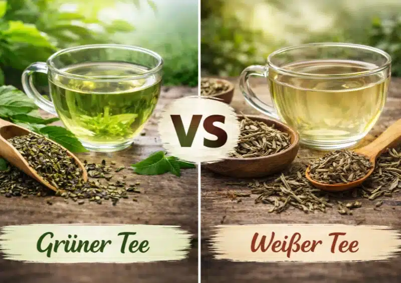 Weißer Tee vs Grüner Tee beide Tees nebeneinander im Vergleich
