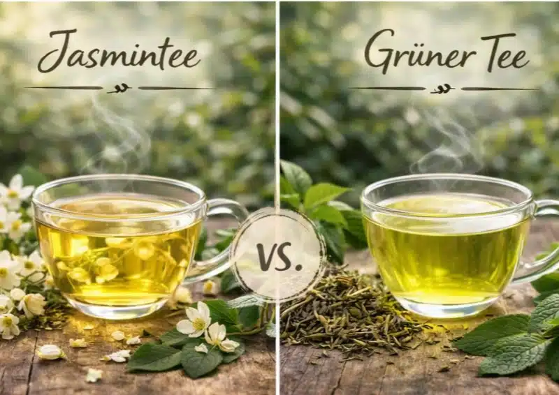 Jasmintee vs Grüner Tee, beide Tees nebeneinander im Vergleich