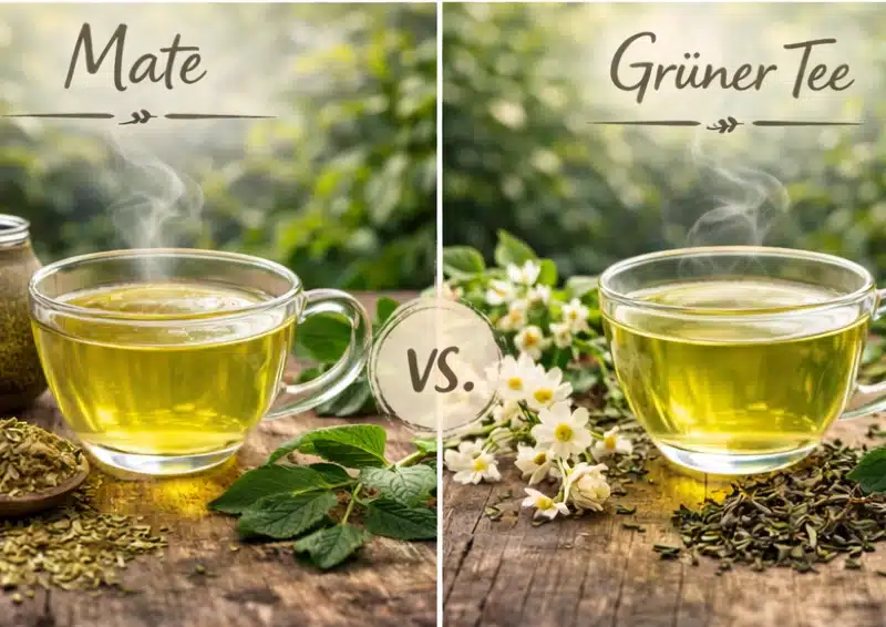 Mate vs Grüner Tee beide Tees nebeneinander im Vergleich