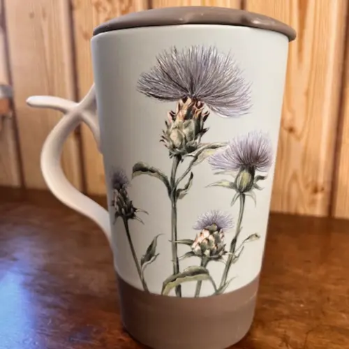 Kräuterteetasse Türkis und grau mit Blume