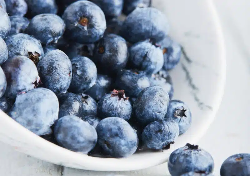 Frische Heidelbeeren werden dem Früchtetee Blauer Klaus beigemischt