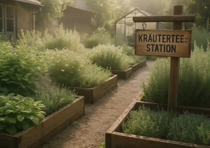 Kraeutertees im Kraeuterteegarten angepflanzt