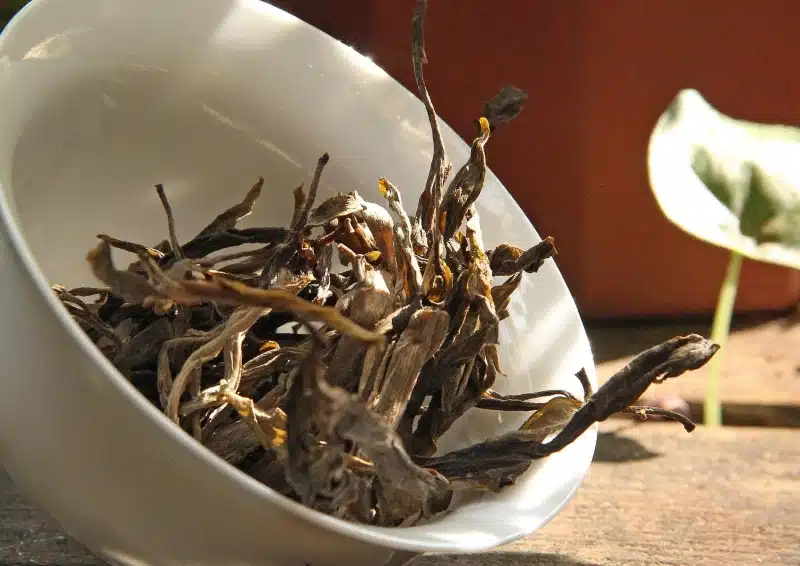 China Yunnan White Leaf Tea Special Blätter fallen aus der Tasse