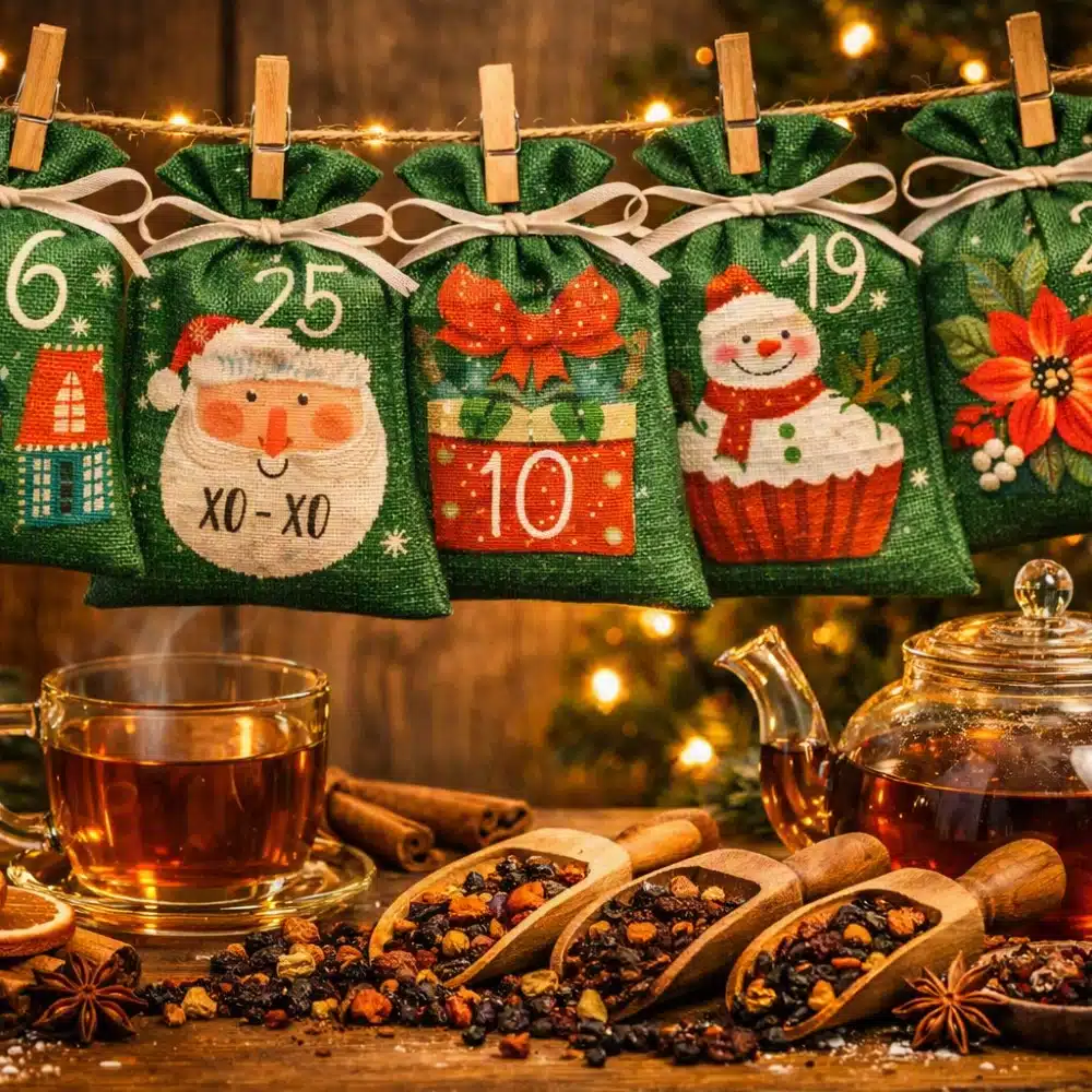 Adventskalender grüne Jute Säckchen