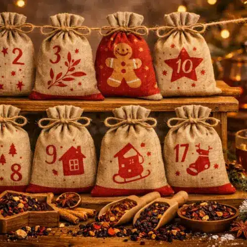 Adventskalender aus Jute gefüllt mit Tee