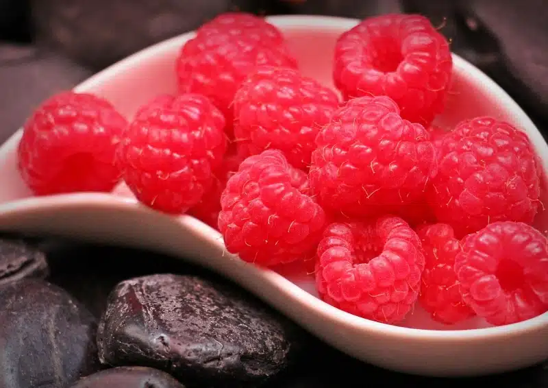 Weißer Tee Himbeer Joghurt mit saftigen Himbeeren